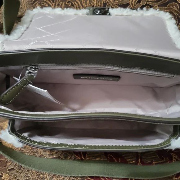 Michael Kors Bradshaw Green Medium Suede Crossbody Bag with White Trim - Picture 6 of 7